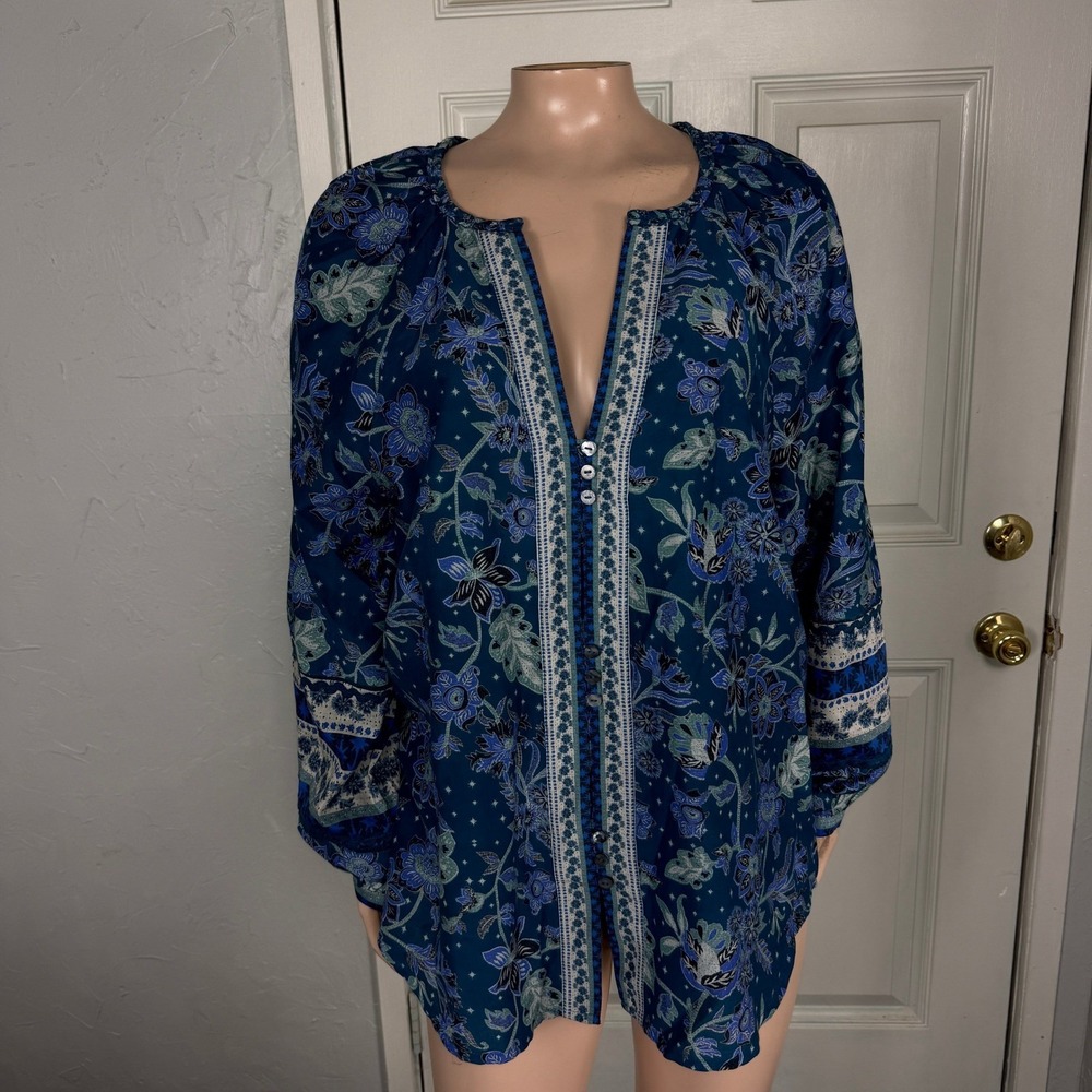Sundance Women's Shirt M Silk Long sleeve Floral Bohemian Casual Cotton HH30